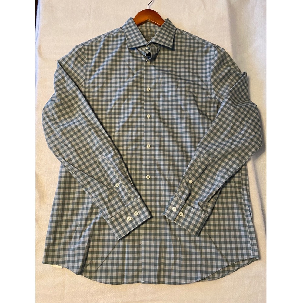 Michael Kors Mens 16 34/35 Gingham Regular Fit Airsoft Stretch Dress Shirt